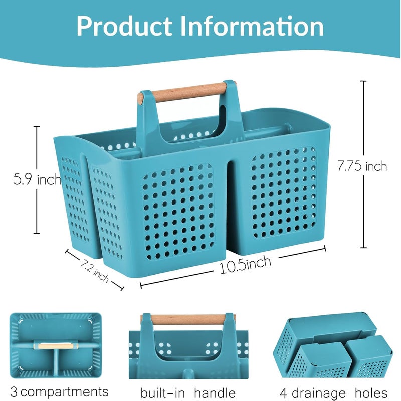 PAKCHOICE Portable Shower Caddy Basket with Compartments, Plastic Divided Cleaning Caddy Organizer Storage Tote with Handle for Bathroom, College, Dorm Room Essentials, Green - Image 2